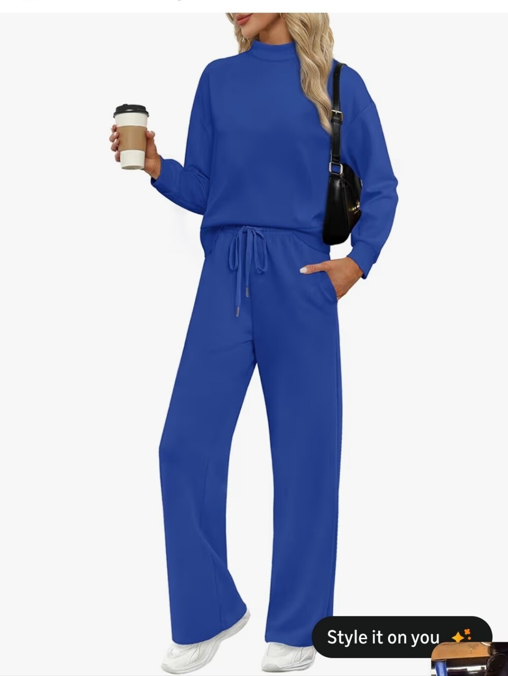 NWT Wiholl Royal Blue Drawstring Lounge Pants & Top Set Size Large